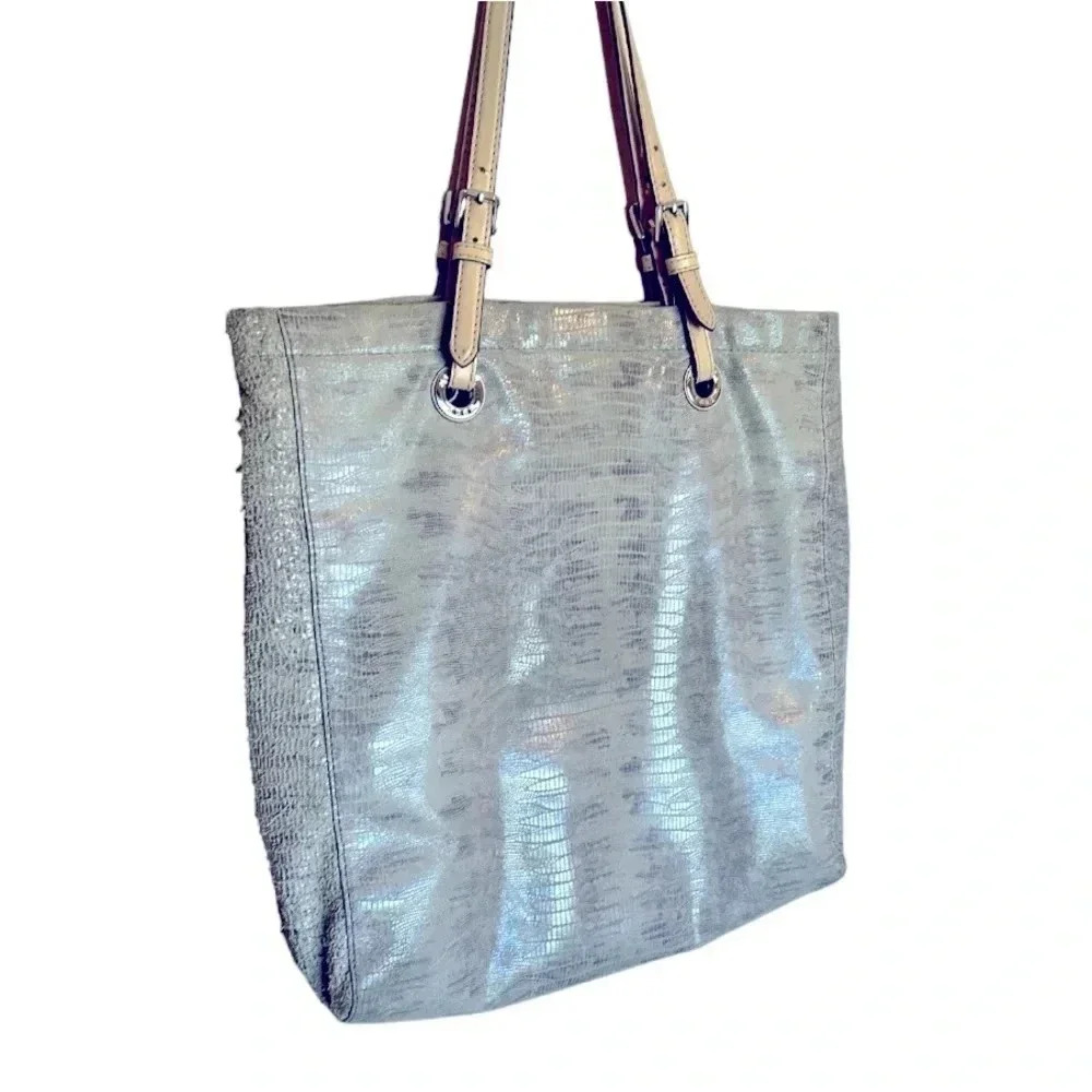 Michael Kors Silver Metallic Snakeprint Shoulder Tote Bag - Picture 3 of 8